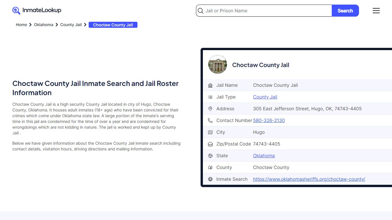 Choctaw County Jail (OK) Inmate Search Oklahoma - Inmate Lookup